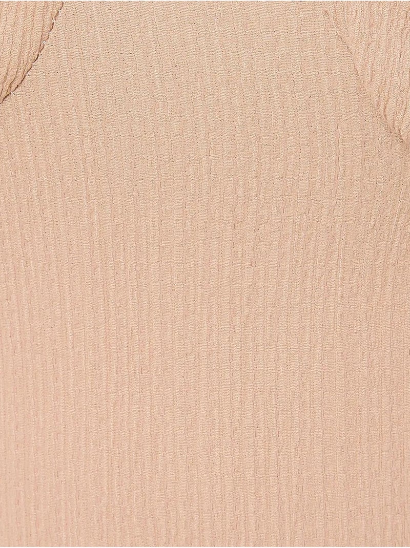Sweetheart Hals Puff Mouw Midi Jurk met Zijsplit Natuurlijk beige - Kiabi