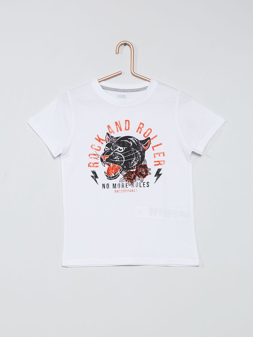 T-shirt 100% coton imprimé blanc imprimé - Kiabi