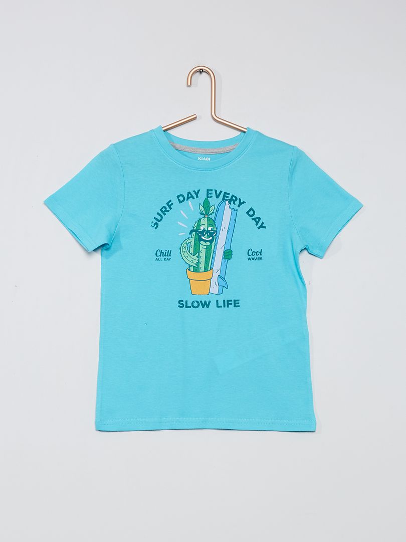 T-shirt 100% coton imprimé bleu ciel - Kiabi