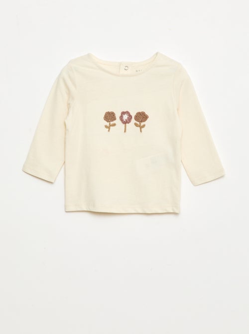 T-shirt à broderie fleurs - Kiabi