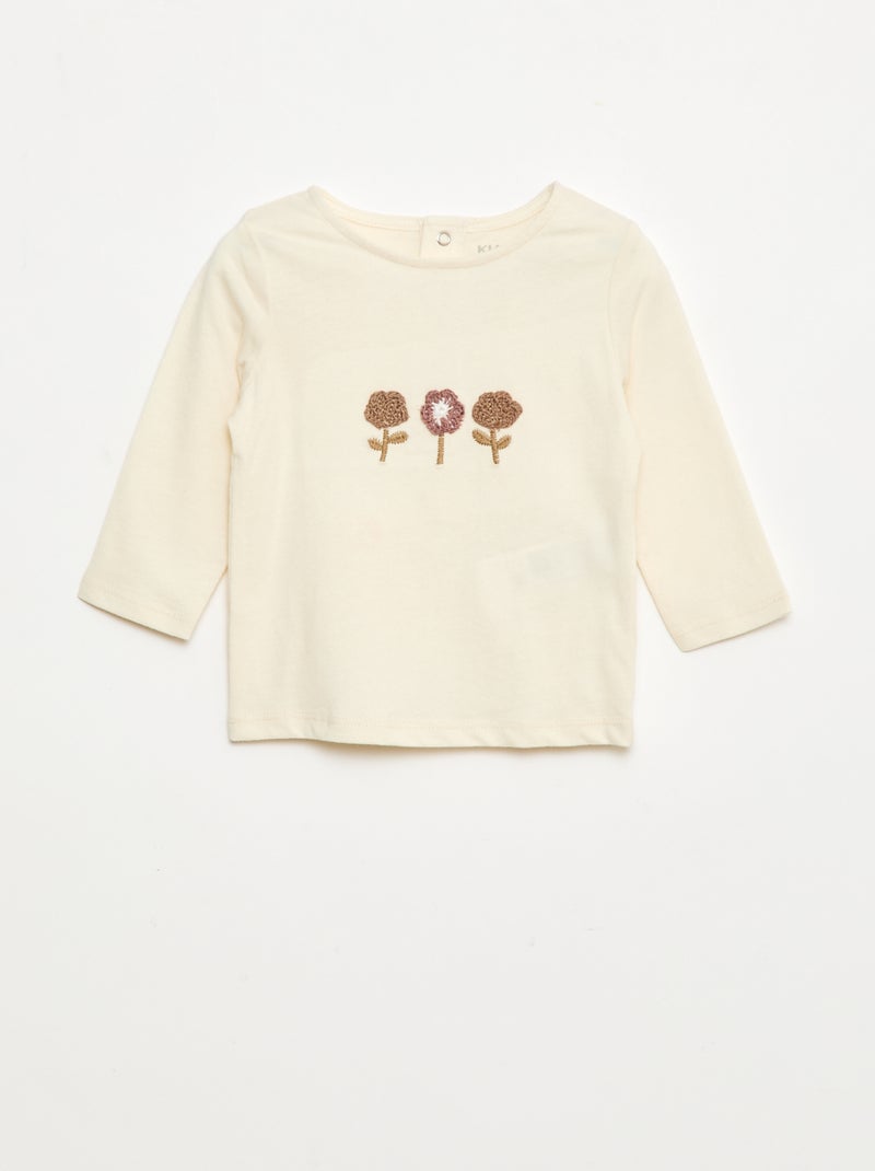 T-shirt à broderie fleurs Blanc - Kiabi
