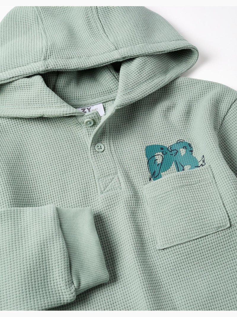 T-shirt à capuche avec imprimé et poche Vert - Kiabi