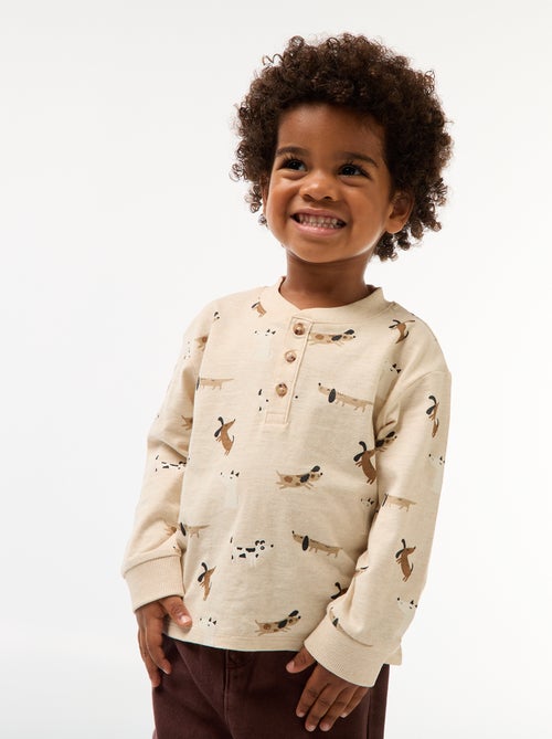 T-shirt à col boutonné imprimé - Kiabi