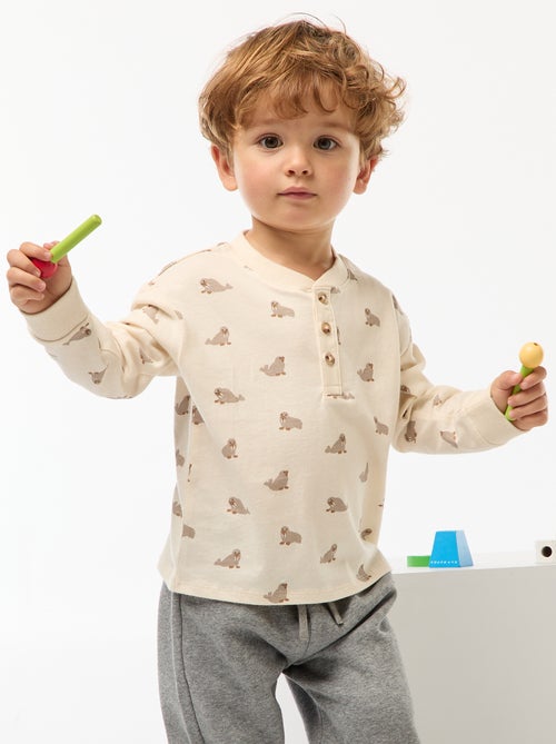 T-shirt à col boutonné imprimé - Kiabi