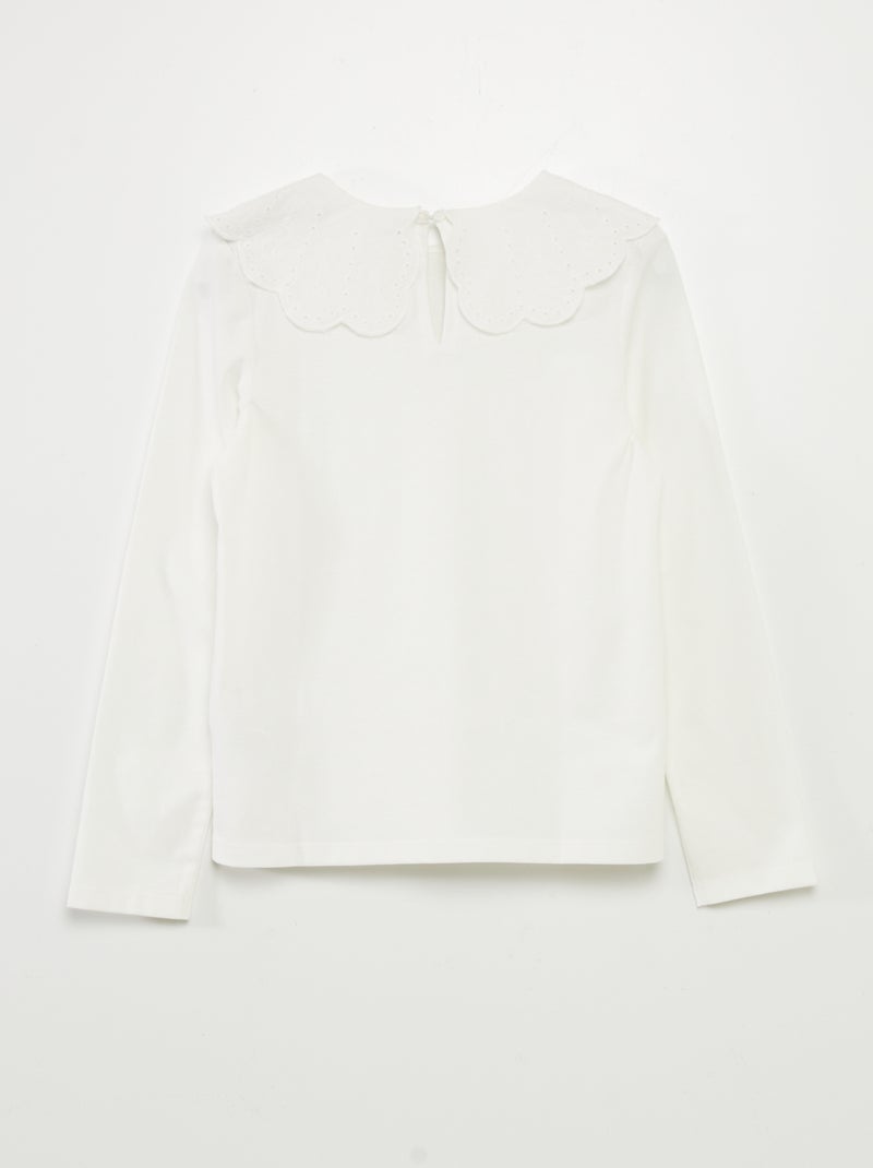 T-shirt à col en broderie anglaise blanc - Kiabi