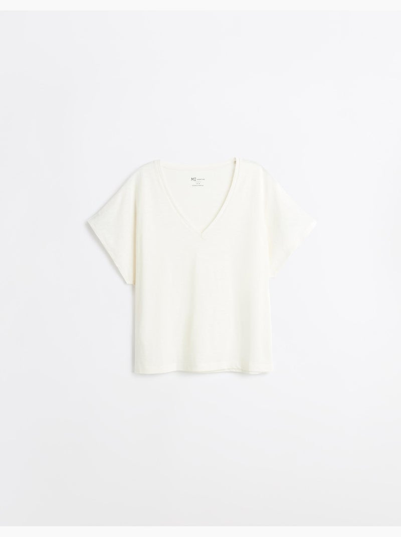 T-shirt à col en V, MO Fashion Beige - Kiabi