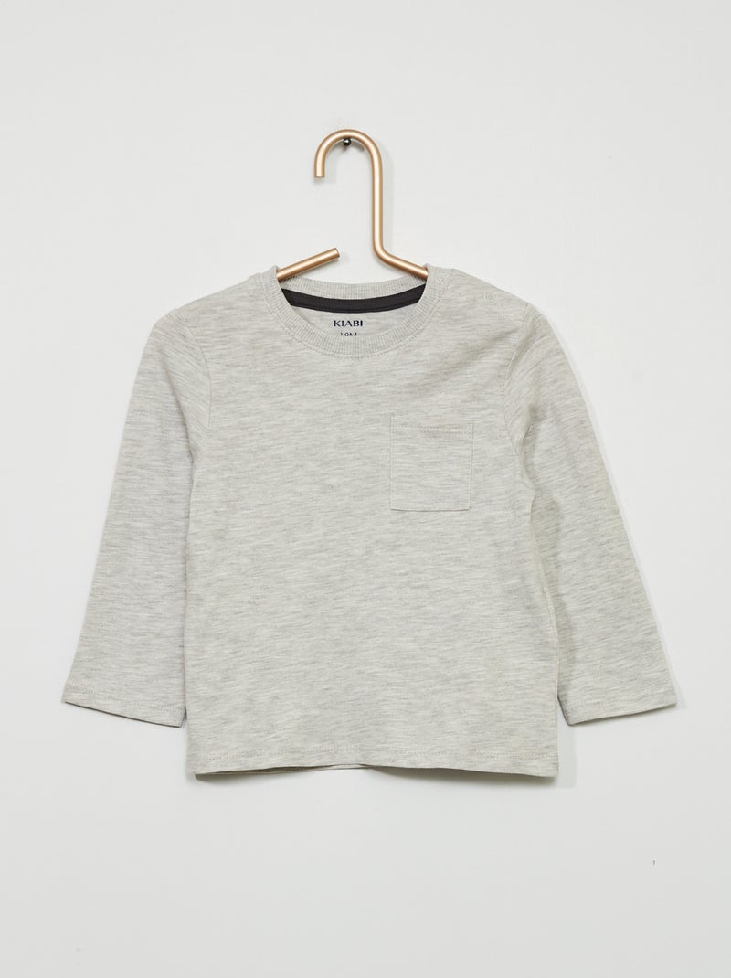 T-shirt à col rond avec poche Gris - Kiabi