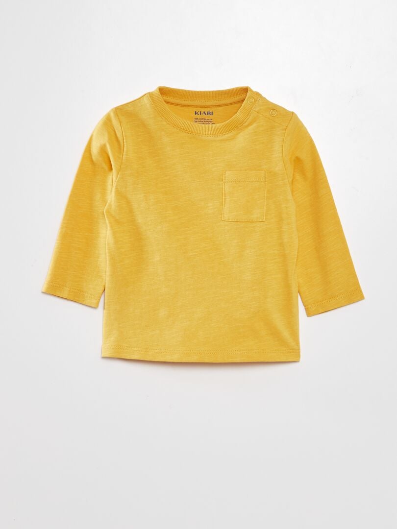T-shirt à col rond avec poche jaune - Kiabi