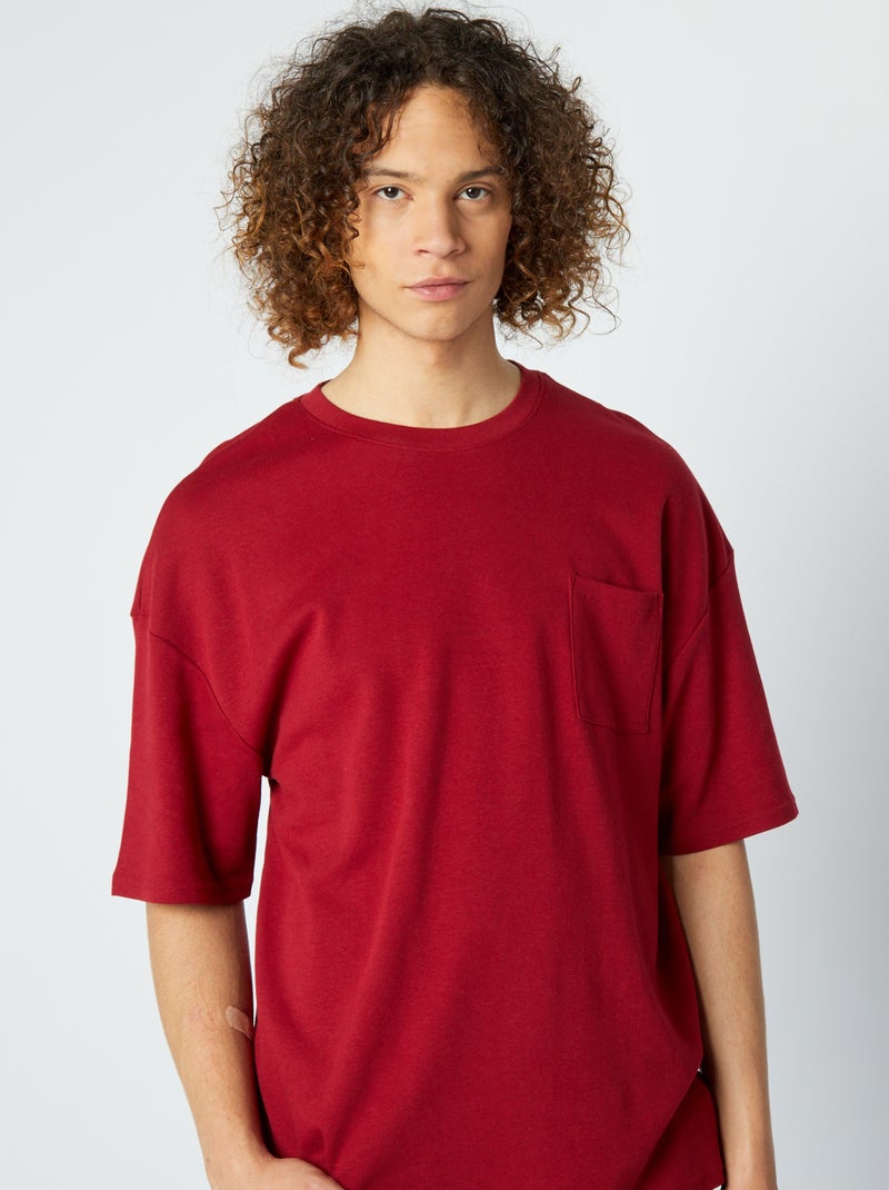 T-shirt à col rond avec poche poitrine Rouge bordeaux - Kiabi