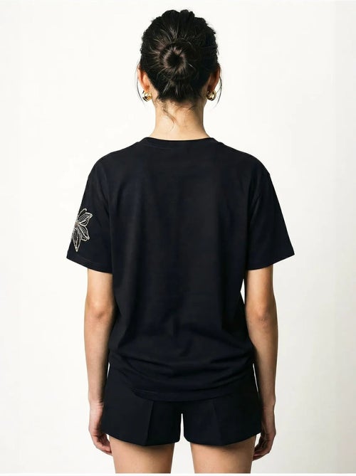 T-shirt à col rond brodé de fleurs lucci - Kiabi