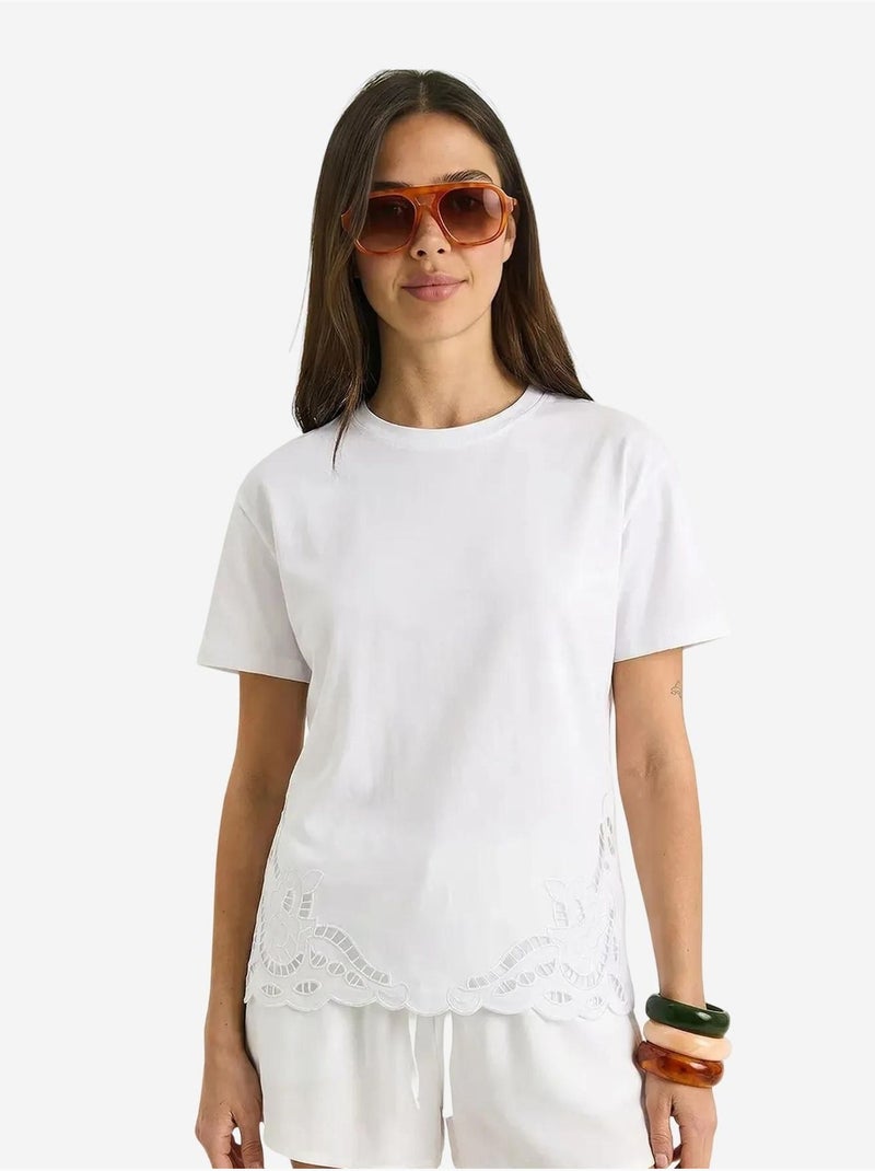 T-shirt à col rond brodé lucci Blanc - Kiabi