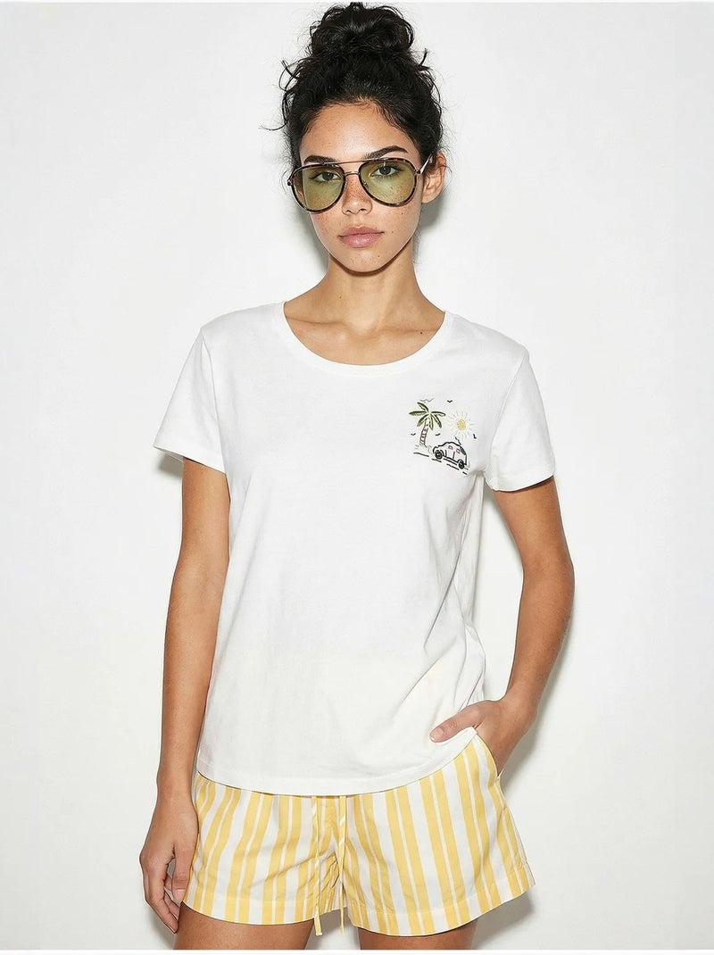 T-shirt à col rond brodé lucci Blanc - Kiabi