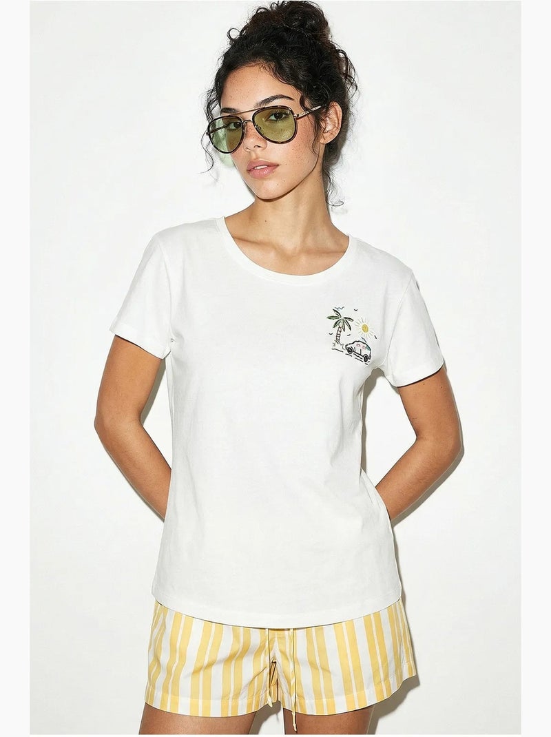 T-shirt à col rond brodé lucci Blanc - Kiabi