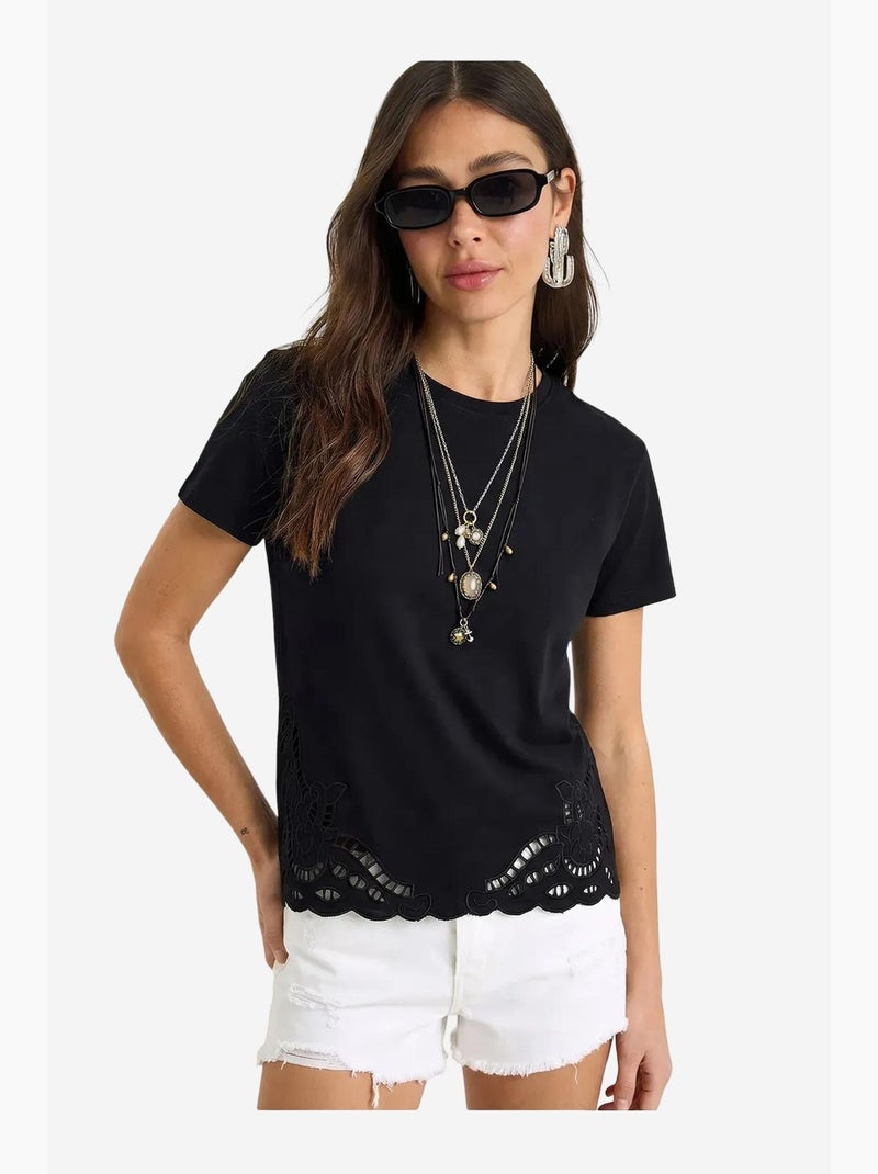 T-shirt à col rond brodé lucci Noir - Kiabi