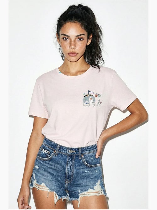 T-shirt à col rond brodé lucci - Kiabi