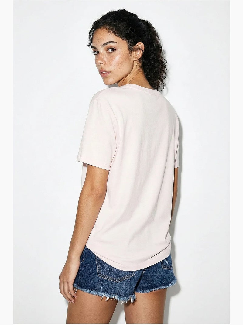 T-shirt à col rond brodé lucci Rose pâle - Kiabi