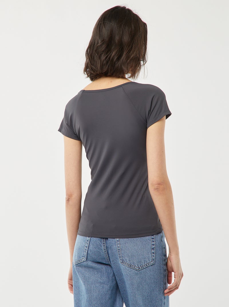 T-shirt à col rond dégagé Bleu - Kiabi