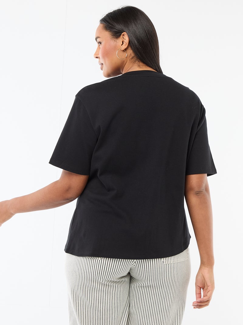 T-shirt à col rond drapé avec bijou fantaisie Noir - Kiabi