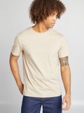 T-shirt à col rond en coton - Tough Cotton™ BEIGE - Kiabi
