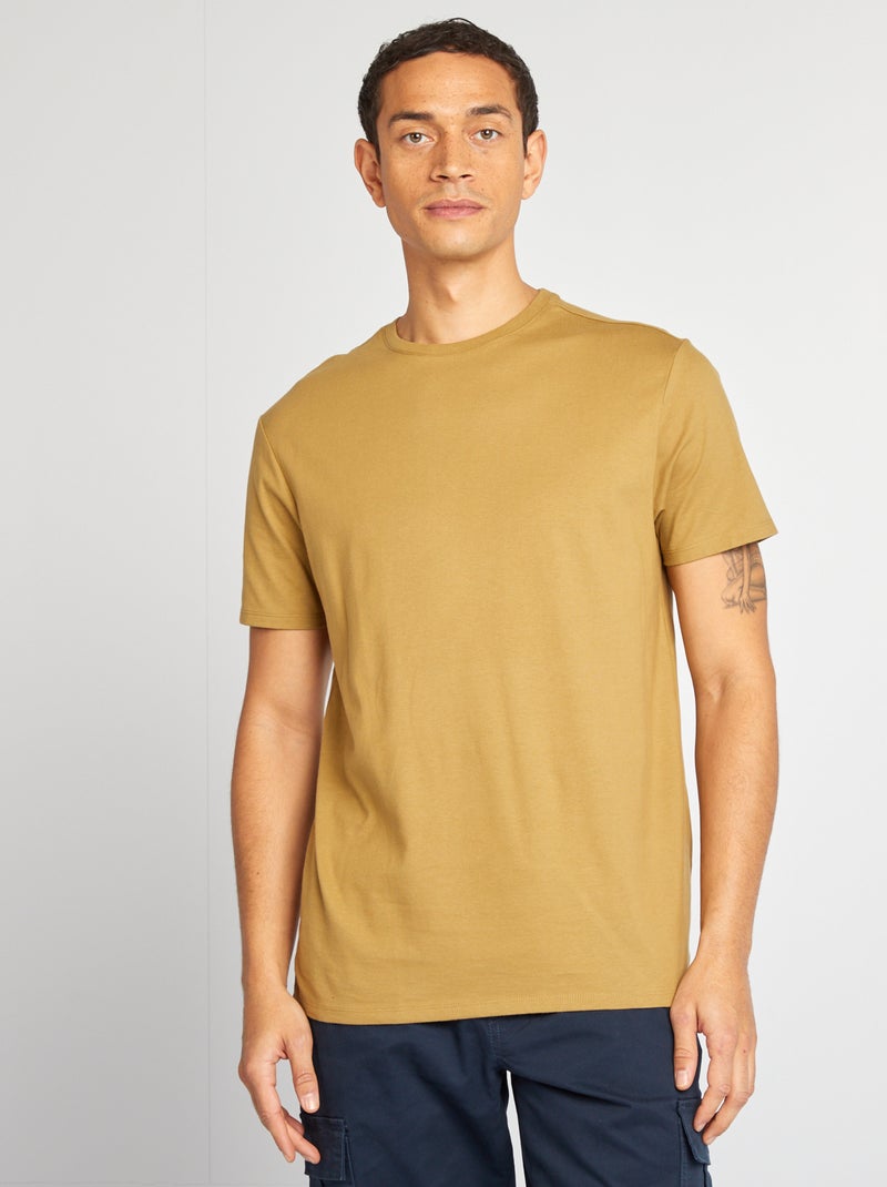 T-shirt à col rond en coton - Tough Cotton™ Vert bronze - Kiabi