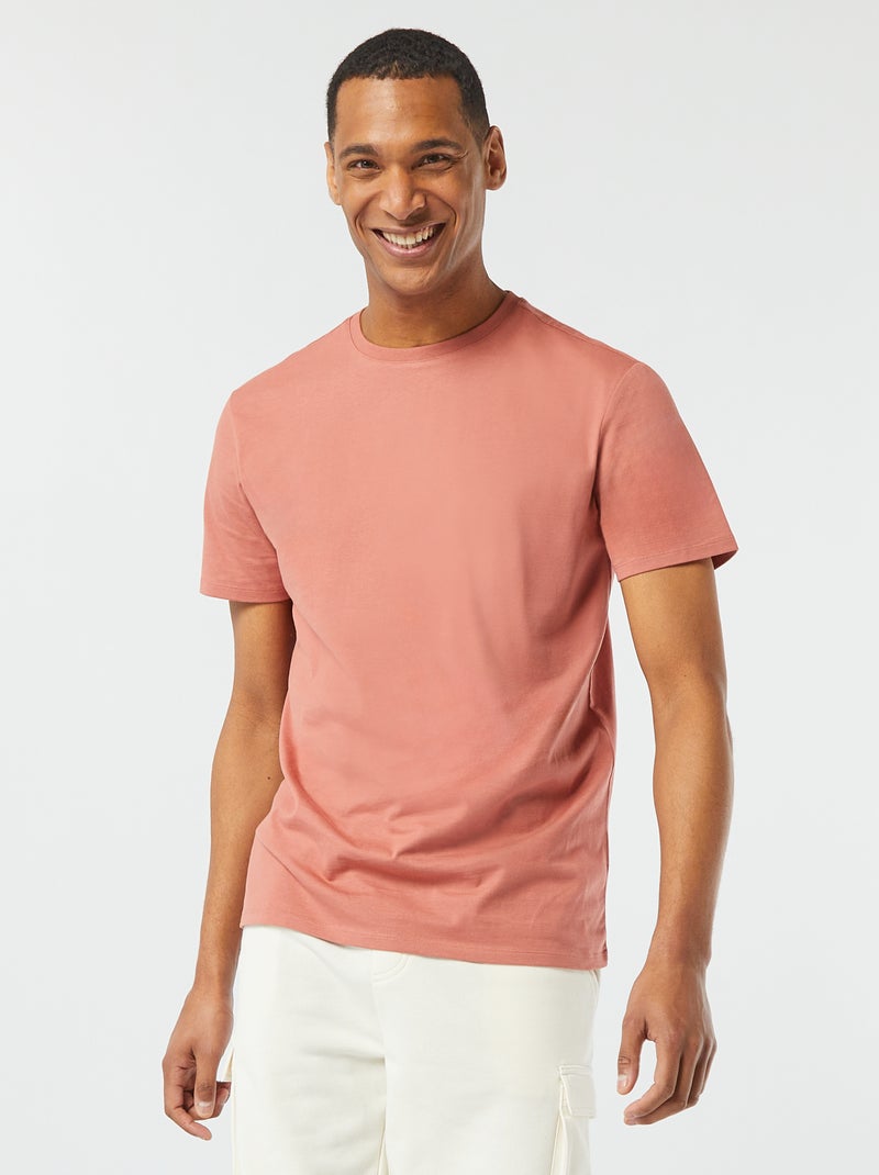 T-shirt à col rond en coton - Tough Cotton™ Vieux rose - Kiabi