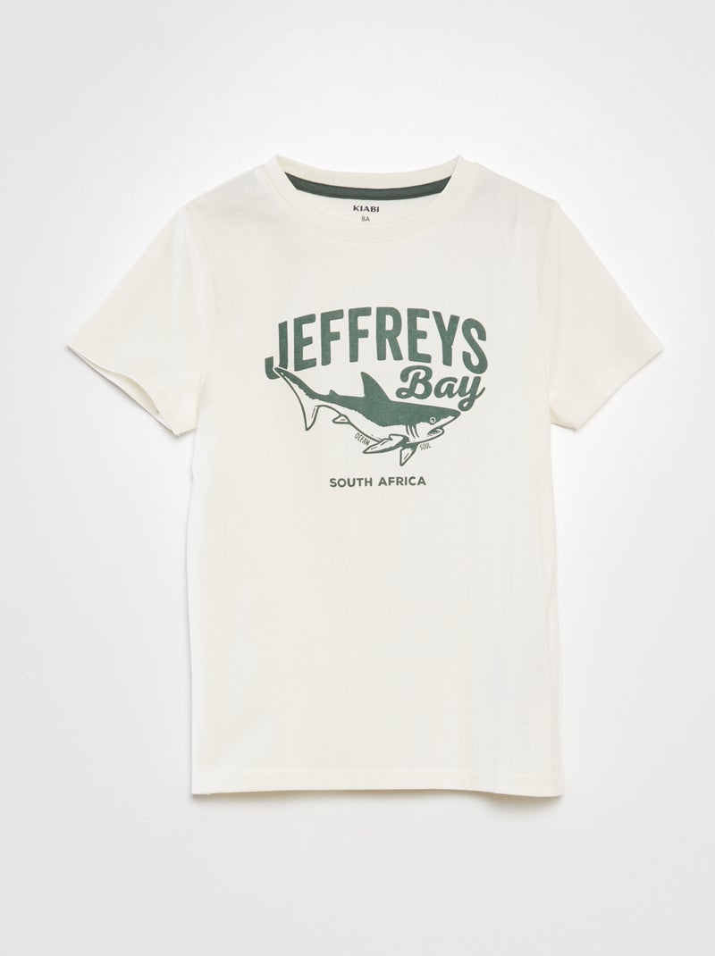 T-shirt à col rond en coton Blanc 'requin' - Kiabi