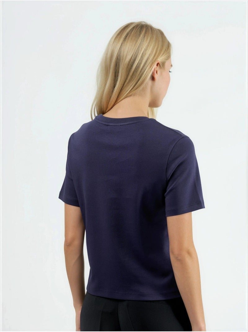 T-shirt à col rond en coton côtelé busem Bleu marine - Kiabi