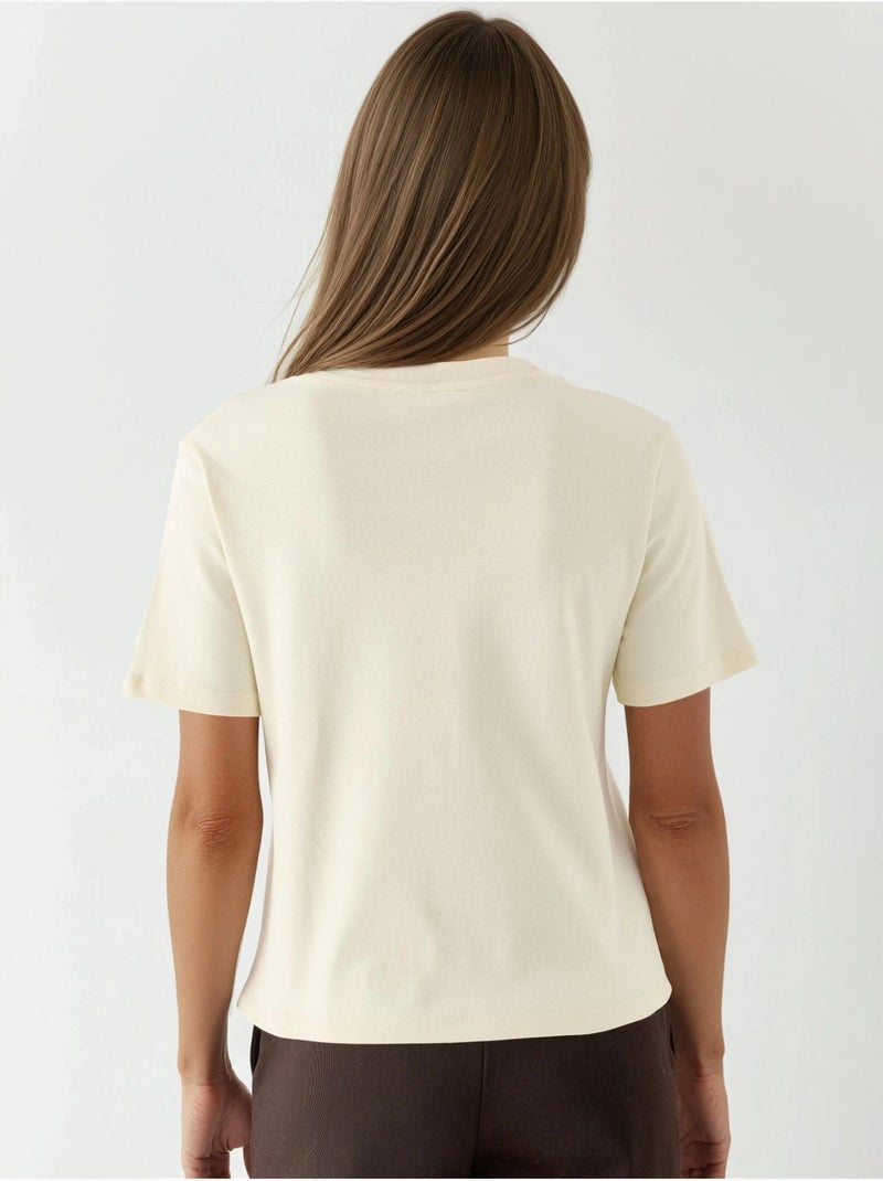 T-shirt à col rond en coton côtelé busem Jaune citron - Kiabi