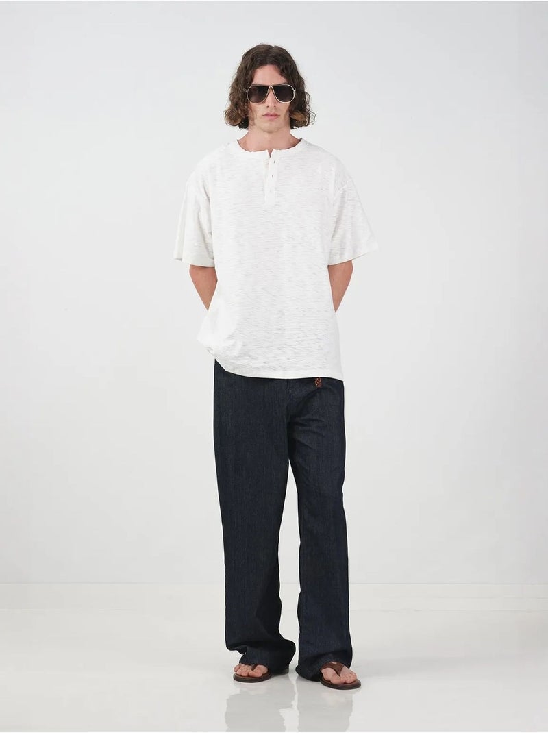 T-shirt à col rond et boutons giesto Blanc - Kiabi