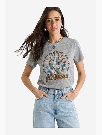 T-shirt à col rond et broderie florale lucci