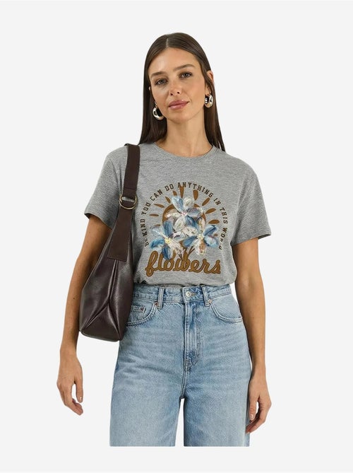 T-shirt à col rond et broderie florale lucci - Kiabi