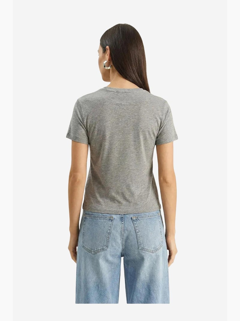 T-shirt à col rond et broderie florale lucci Gris - Kiabi