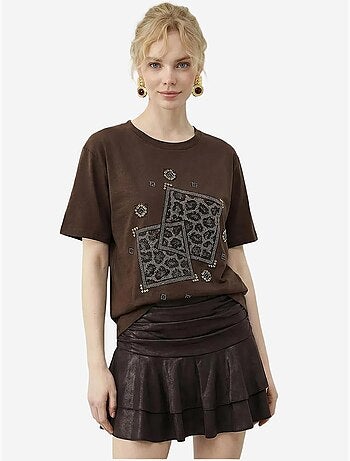 T-shirt à col rond et imprimé géométrique à sequins lucci