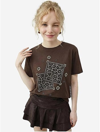 T-shirt à col rond et imprimé géométrique à sequins lucci