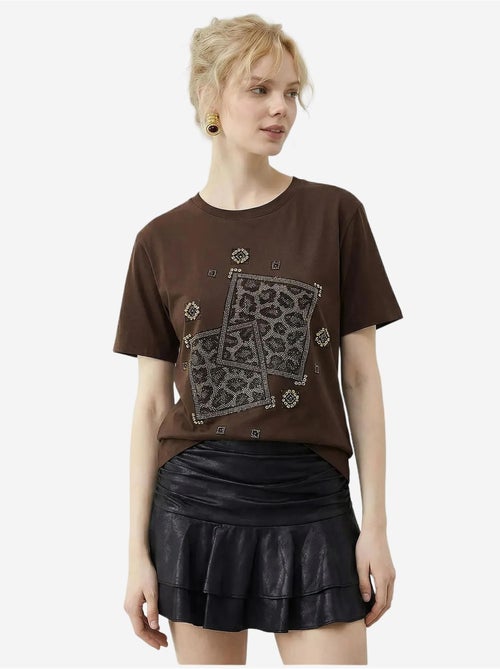 T-shirt à col rond et imprimé géométrique à sequins lucci - Kiabi