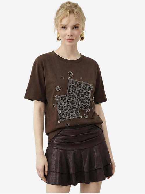 T-shirt à col rond et imprimé géométrique à sequins lucci - Kiabi