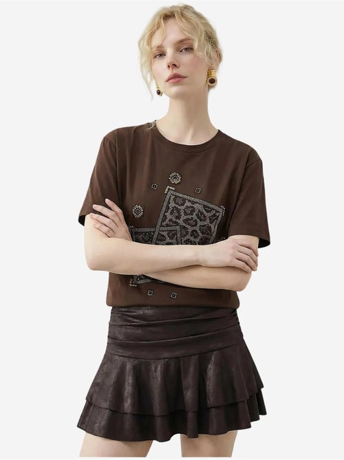 T-shirt à col rond et imprimé géométrique à sequins lucci - Kiabi