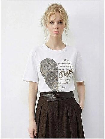 T-shirt à col rond et imprimé texte à sequins lucci