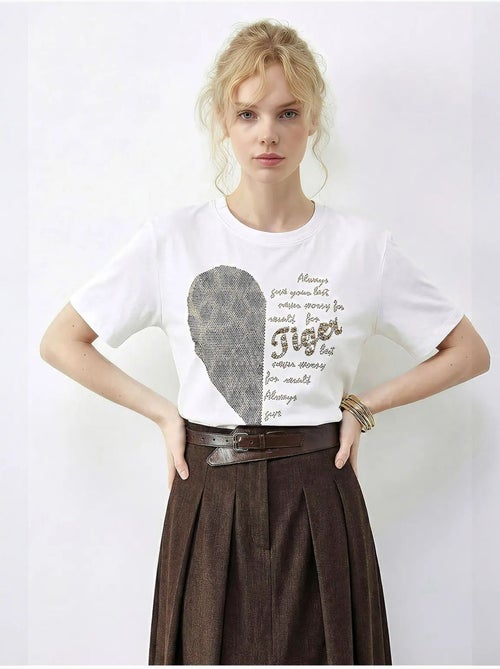 T-shirt à col rond et imprimé texte à sequins lucci - Kiabi