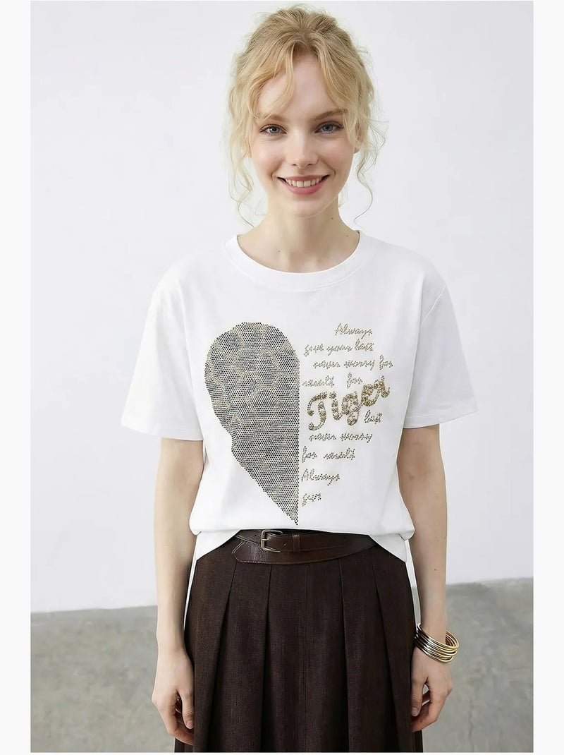 T-shirt à col rond et imprimé texte à sequins lucci Blanc - Kiabi