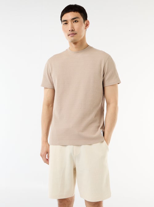 T-shirt à col rond et manches courtes en nid d'abeilles - Kiabi