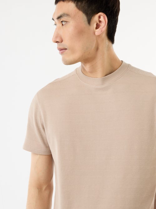 T-shirt à col rond et manches courtes en nid d'abeilles - Kiabi