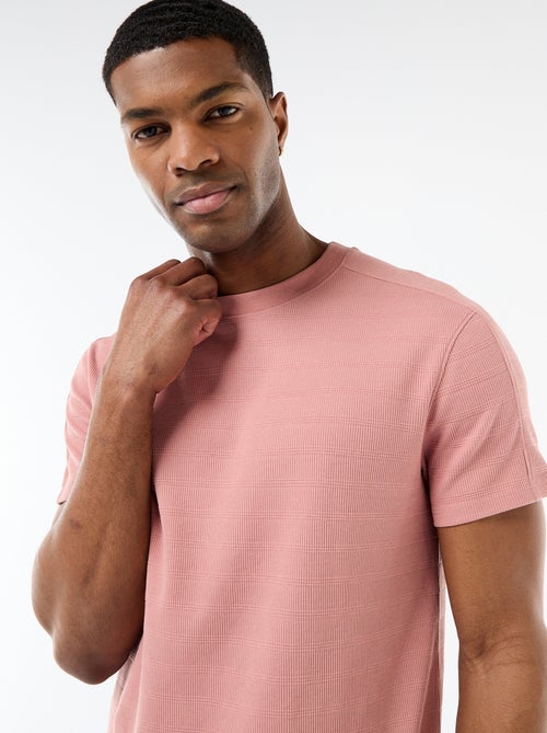 T-shirt à col rond et manches courtes en nid d'abeilles - Kiabi