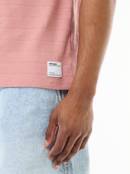 T-shirt à col rond et manches courtes en nid d'abeilles - Kiabi