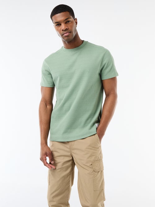 T-shirt à col rond et manches courtes en nid d'abeilles - Kiabi