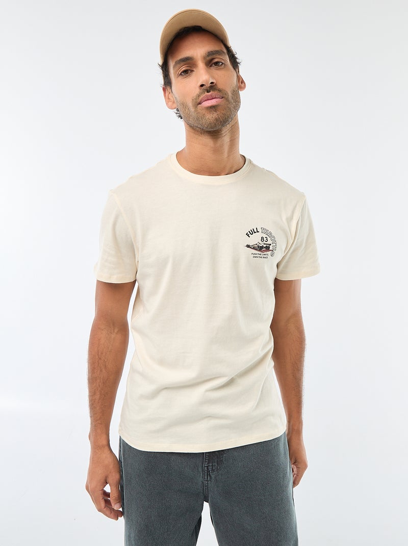 T-shirt à col rond et manches courtes imprimé Blanc - Kiabi