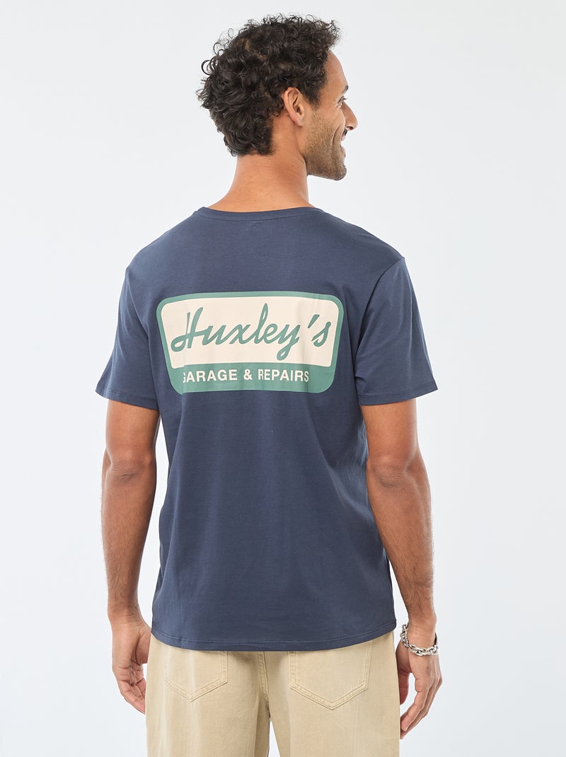 T-shirt à col rond et manches courtes imprimé Bleu - Kiabi
