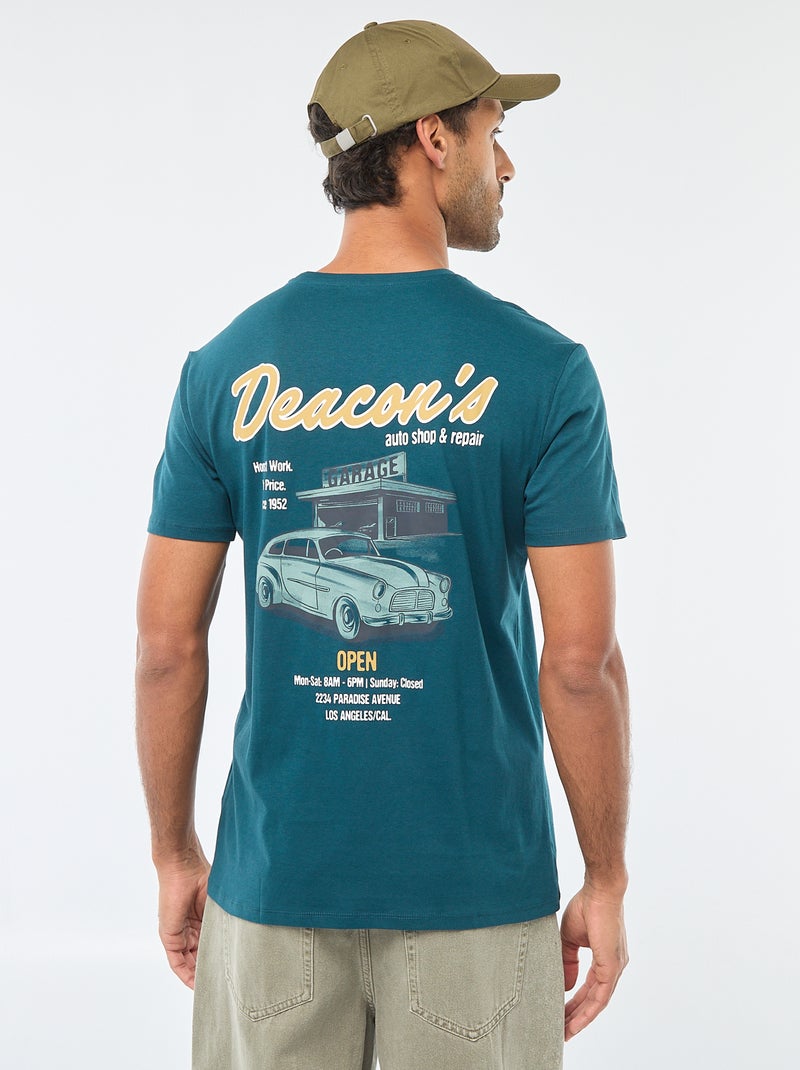 T-shirt à col rond et manches courtes imprimé Bleu - Kiabi