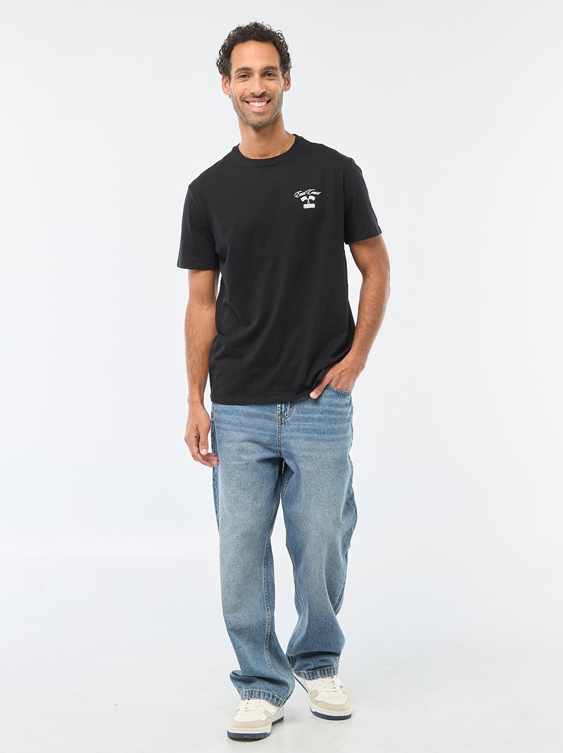 T-shirt à col rond et manches courtes imprimé Noir - Kiabi