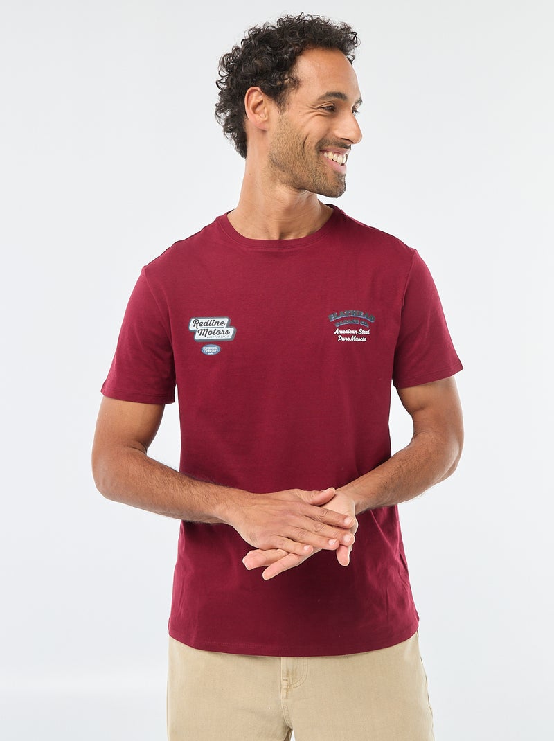 T-shirt à col rond et manches courtes imprimé Rouge - Kiabi